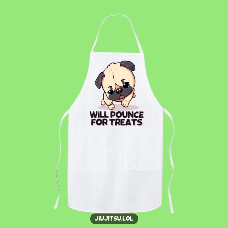 Funny Pug Pounce Apron: Energetic Kitchen Wear for Comical Cooking Gifts
