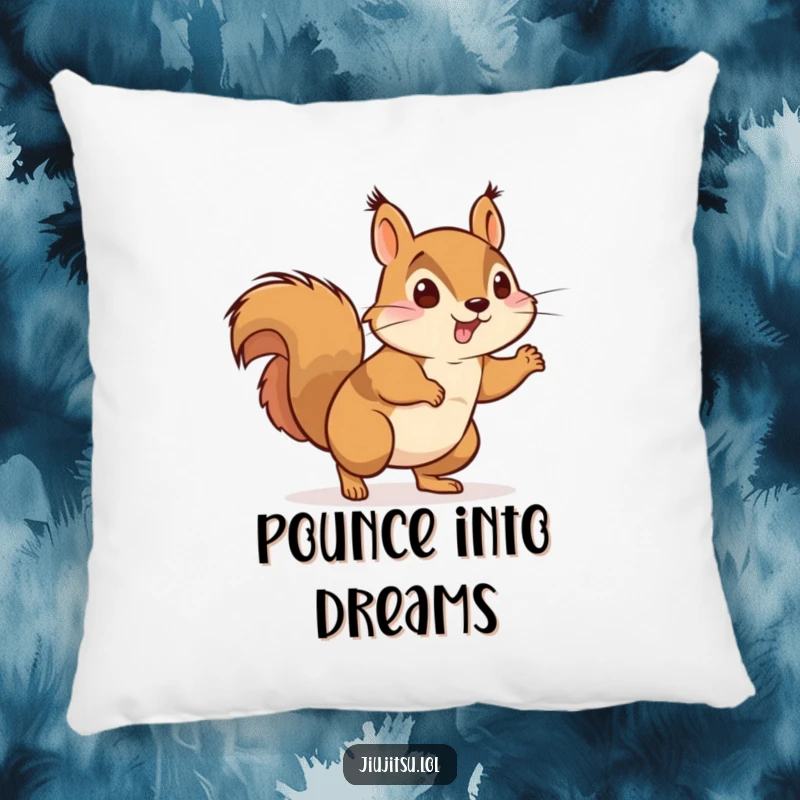 Funny Energetic Squirrel Judo Pillow: An energetic squirrel in a judo gi playfully pounces, offering a soft, comfortable, and action-packed humorous touch.