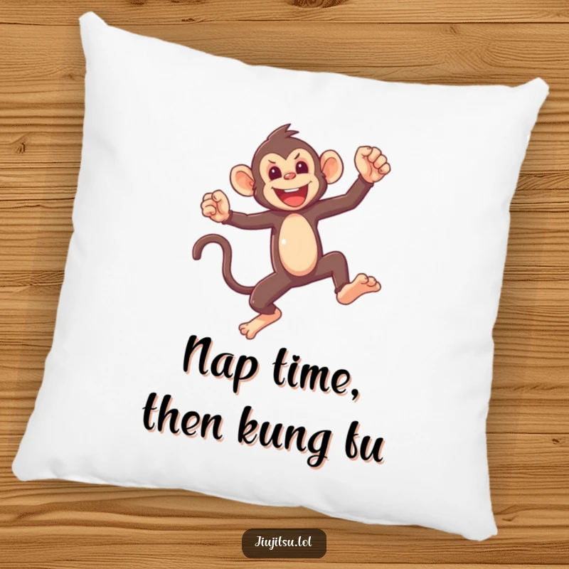Funny Monkey Sparring Pillow featuring a mischievous monkey in a playful sparring pose, offering comfortable and humorous decor.