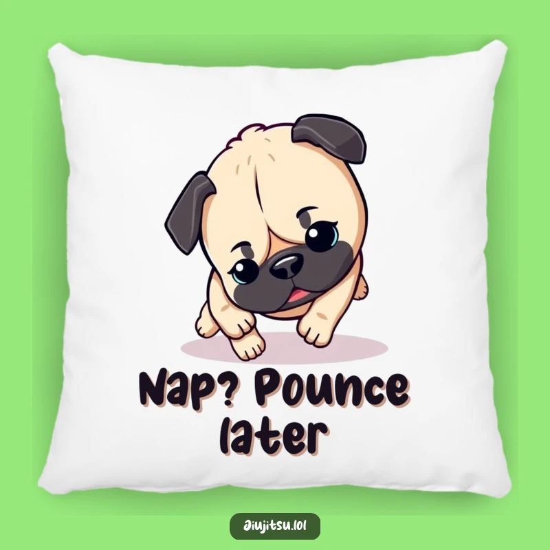 Funny Pug Pounce Pillow: Cozy & Energetic Dog Accent for Comical Gifts