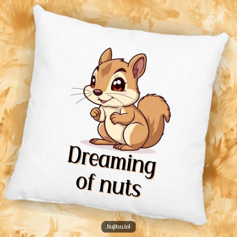 Funny Squirrel Pillow: Features a curious squirrel in a defensive crouch, eyes wide with playful anticipation, bringing humor and comfort.