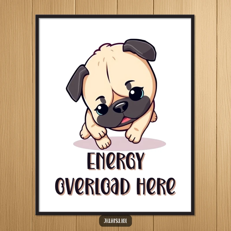 Funny Pug Digital Art Print: An energetic pug captured in a hilarious, action-packed pounce, ideal for vibrant and humorous wall decor.