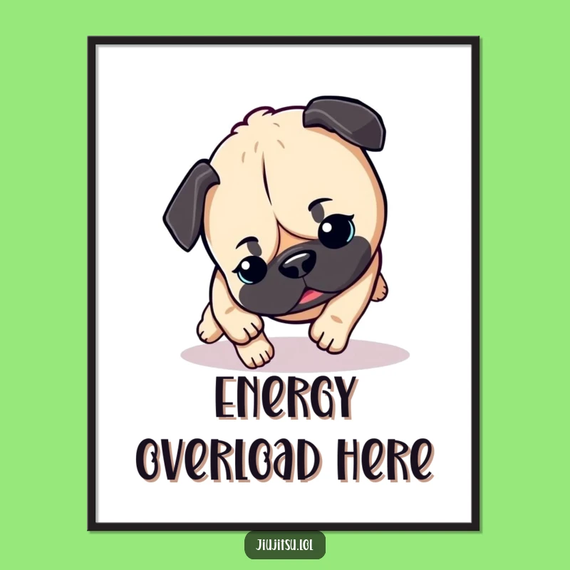 Funny Pug Pounce Digital Art: Energetic Canine Print for Wall Decor & Funny Gifts