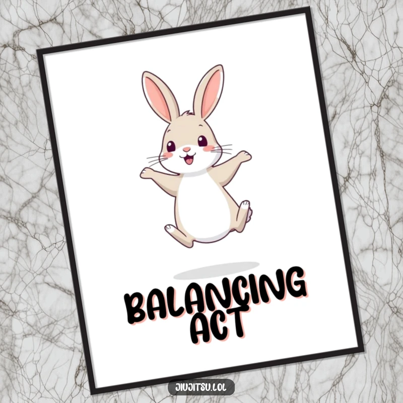 Funny Rabbit Digital Art Print: Captures a shy rabbit humorously retreating on hind legs, for subtle and amusing decor.