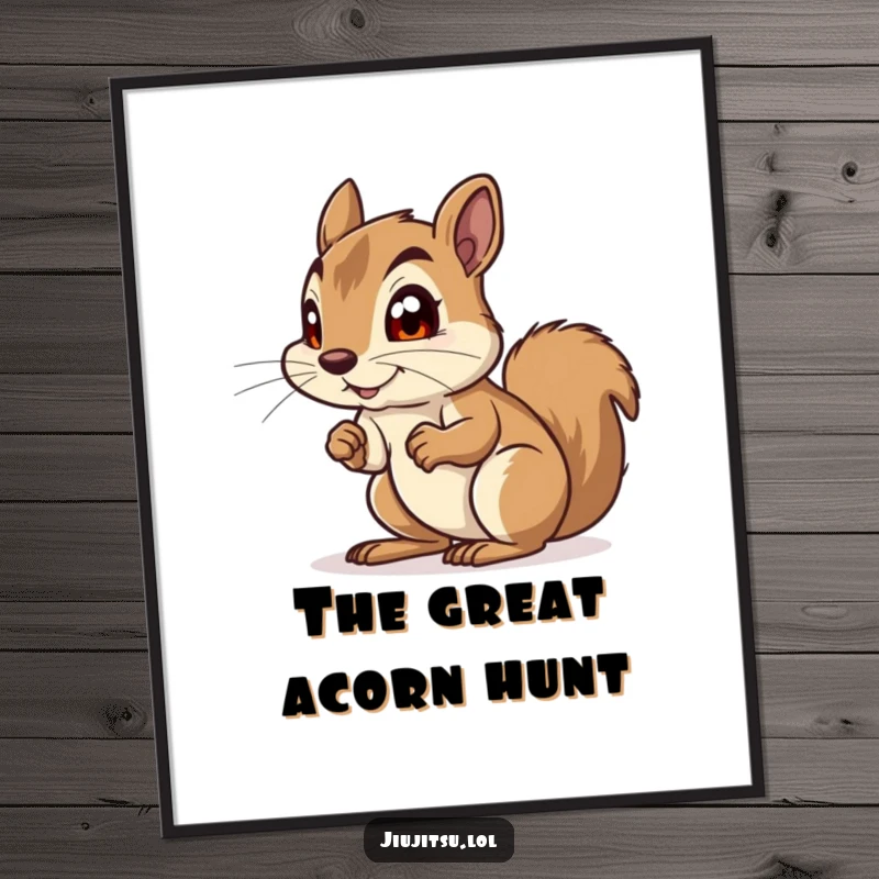 Funny Squirrel Digital Art Print: Captures a curious squirrel in a defensive crouch, eyes wide with playful anticipation, for whimsical decor.