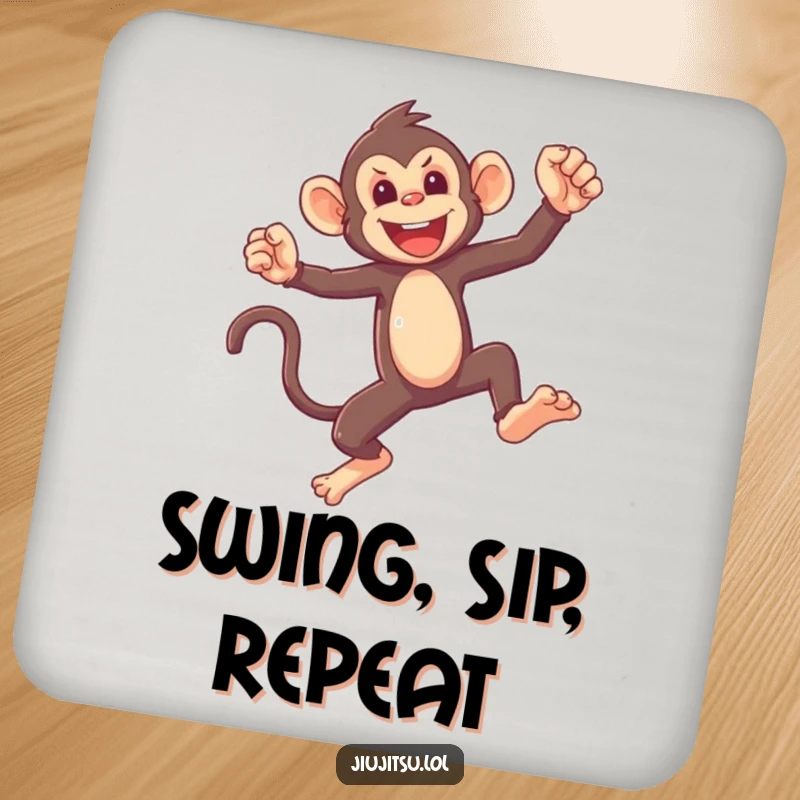 Funny Monkey Sparring Coaster featuring a mischievous monkey in a light sparring pose, adding a humorous touch to surface protection.