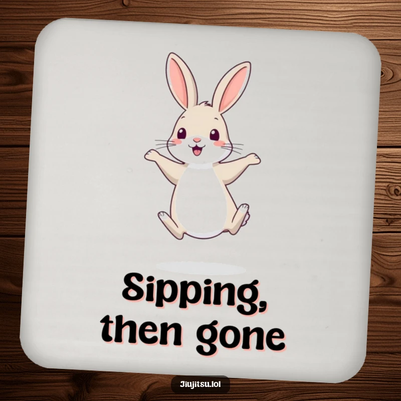 Funny Rabbit Coaster: Depicts a shy rabbit humorously retreating on hind legs, adding gentle wit to surfaces.