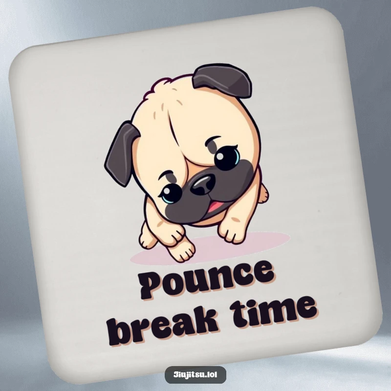 Funny Pug Coaster: Depicts an energetic pug in a hilarious pounce, adding playful decor and protecting surfaces with charm.