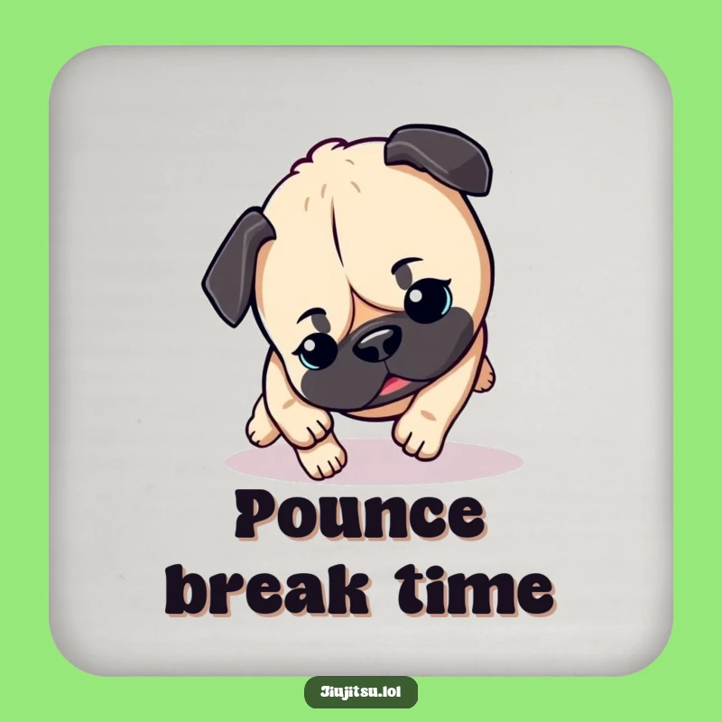 Funny Pug Pounce Coaster: Energetic Dog Decor for Tables & Funny Gifts