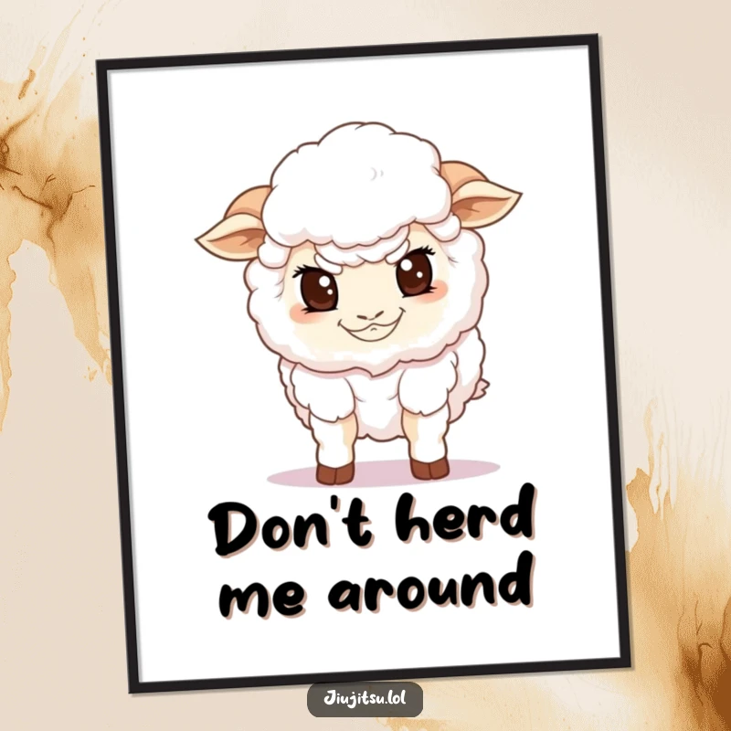 Funny Sheep Guard Poster depicting a determined fluffy sheep in a low guard stance, whimsical and a funny gift.