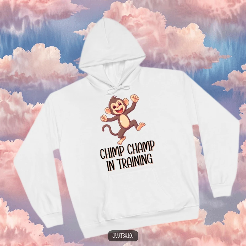 Funny Monkey Sparring Hoodie featuring a mischievous monkey in a light sparring pose, offering warm, humorous style for all-day fun.