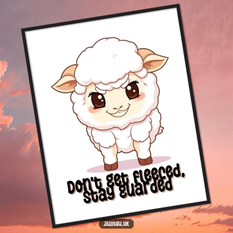 Funny Free Printable Wall Art: A fluffy white sheep with determined eyes playfully attempts a low guard stance, adding whimsical protection.