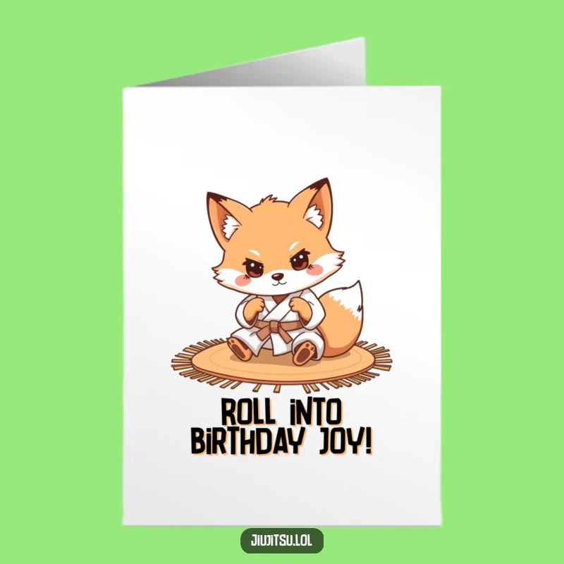 Funny Free Printable Birthday Card: Fox Judo Roll - Downloadable Humorous Gift