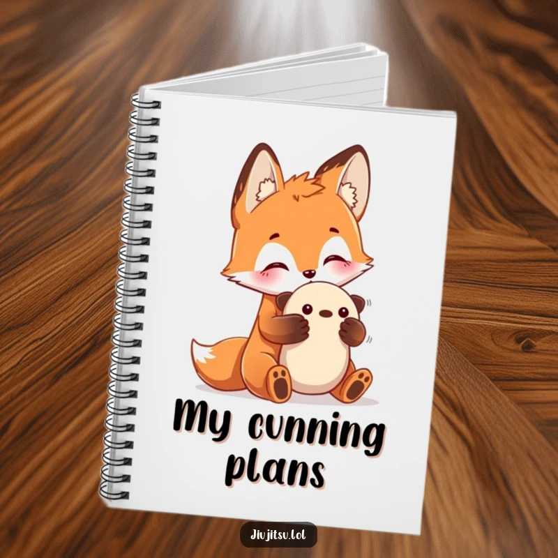 Funny Fox Submission Notebook featuring a curious fox practicing a submission hold on a plush toy, great for notes and a funny gift.
