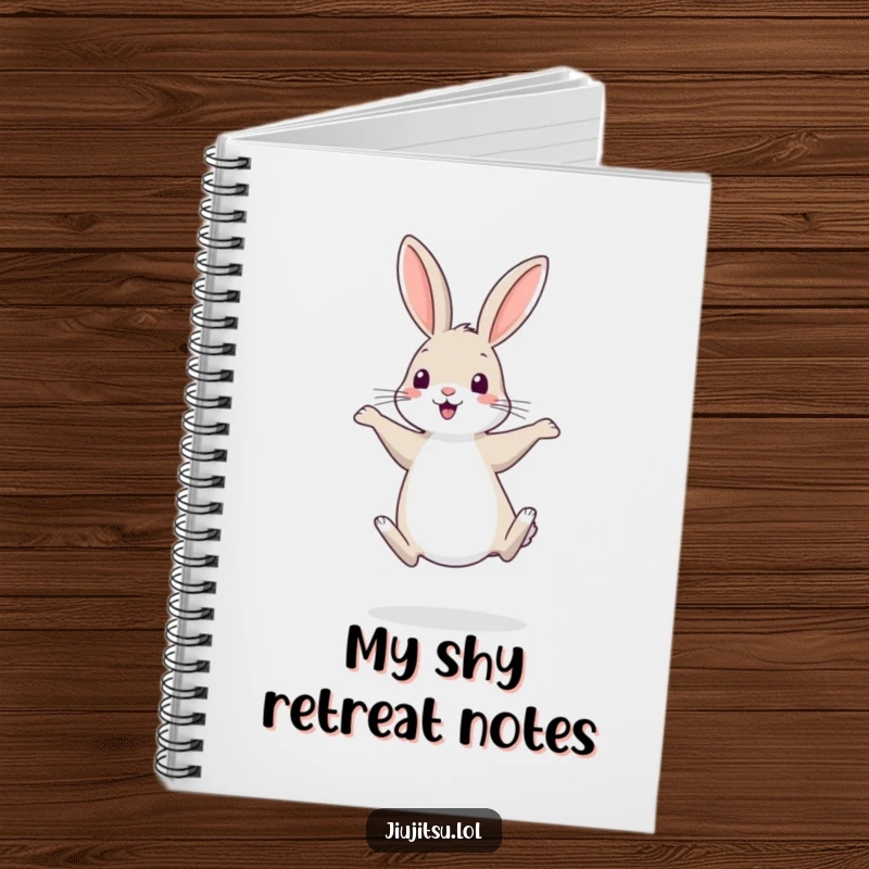Funny Rabbit Notebook: Features a shy rabbit on hind legs, humorously practicing a retreat, ideal for journaling.