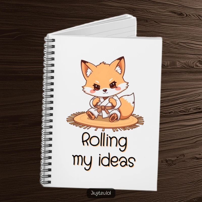 Funny Determined Fox Judo Notebook: An illustration of a focused fox in judo attire rolling on a mat, perfect for notes and funny gifts.