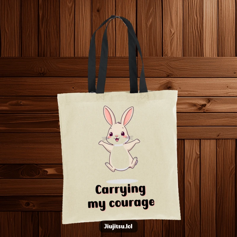 Funny Rabbit Tote Bag: A shy rabbit balancing on hind legs, in a funny retreat pose, perfect for carrying treasures.